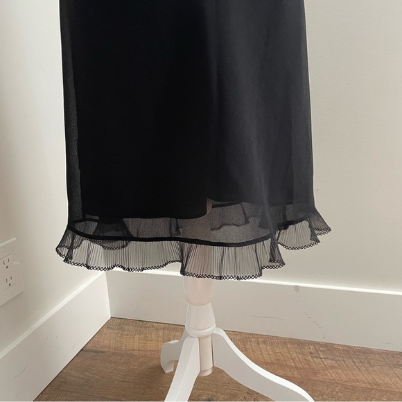 Vintage Primavera Cowl Neck Black Midi Dress Ruffle Hem Size 10 Whimsigoth - Picture 4 of 9